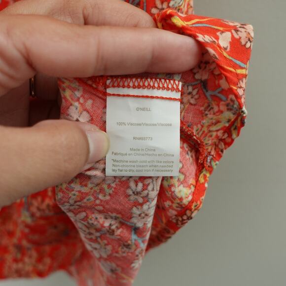 O'neill Orange Floral Multicolor Light Flowy Short Sleeve Mini SunDress Size XS - Picture 6 of 9